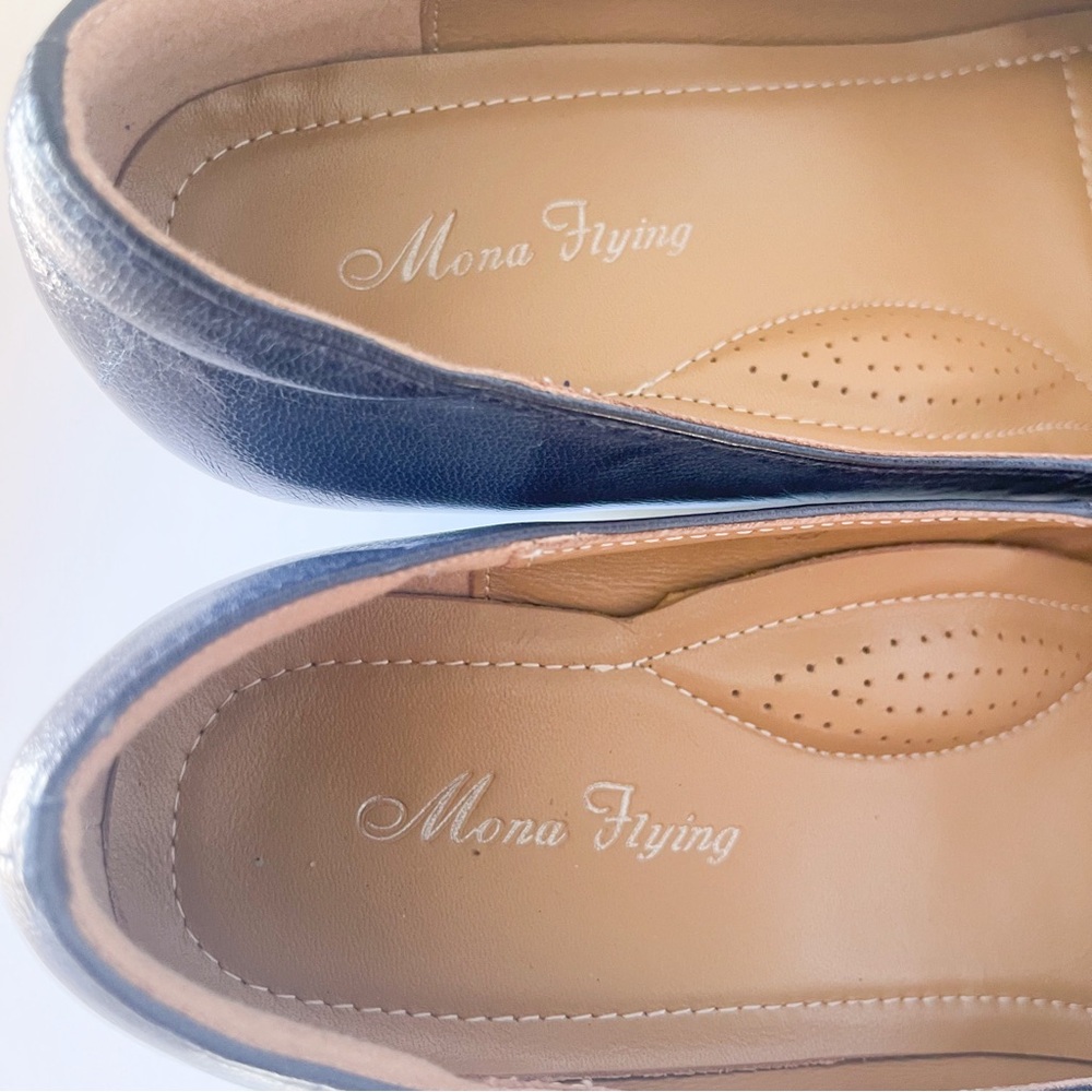 Mona Flying Leather Wedge Mid Heel Round Toe Classic - Picture 5 of 10